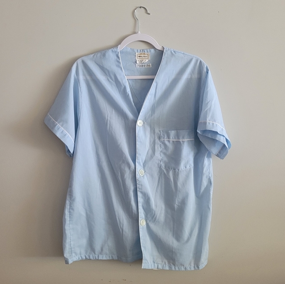 Vintage Tops - Vintage Blue Button Up Night Top